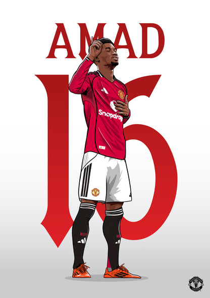 Manchester United FC Print - Amad Diallo 25/26 Illustration Poster Football Wall Art