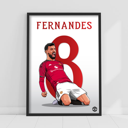 Manchester United FC Print - Bruno Fernandes 25/26 Player Illustration Poster