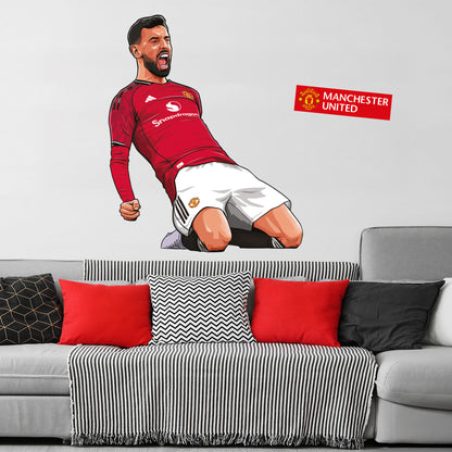 Manchester United FC Wall Sticker - Bruno Fernandes 25-26 Illustration Decal Art