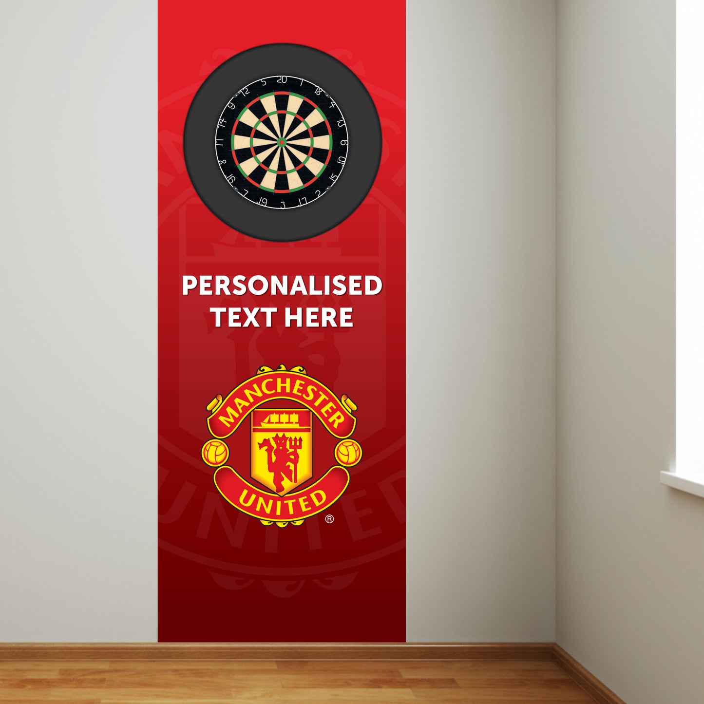 Manchester United FC Wall Sticker - Dart Board Backdrop with Personalised Text Wall Art