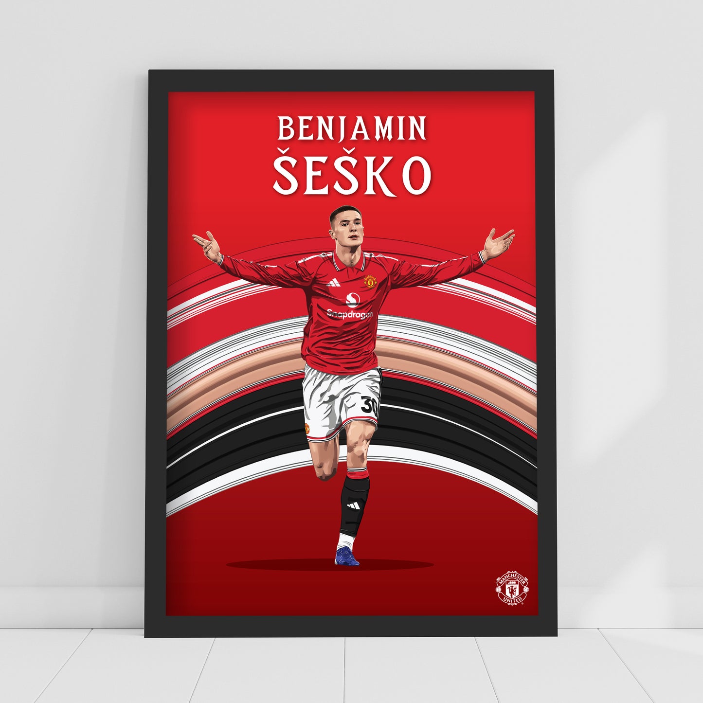 Manchester United FC Print - Benjamin Šeško 26/27 Illustration Player Poster