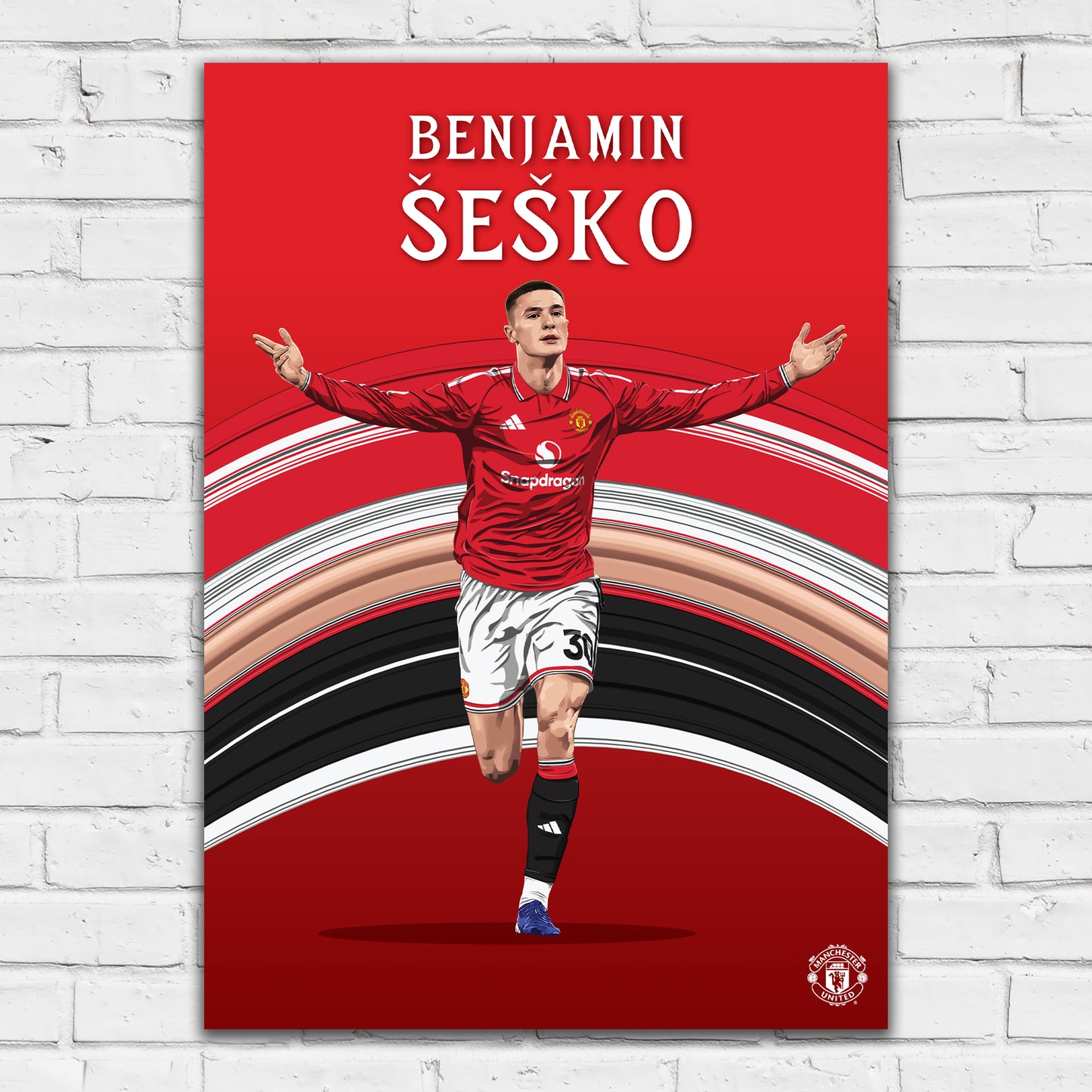 Manchester United FC Print - Benjamin Šeško 26/27 Illustration Player Poster