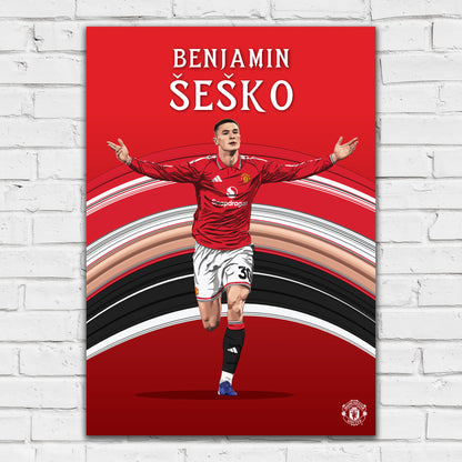 Manchester United FC Print - Benjamin Šeško 26/27 Illustration Player Poster