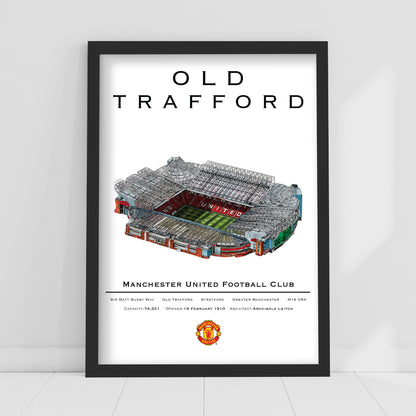 Manchester United FC Print - Marc Loboda Hand Drawn Old Trafford Stadium with Stats Poster
