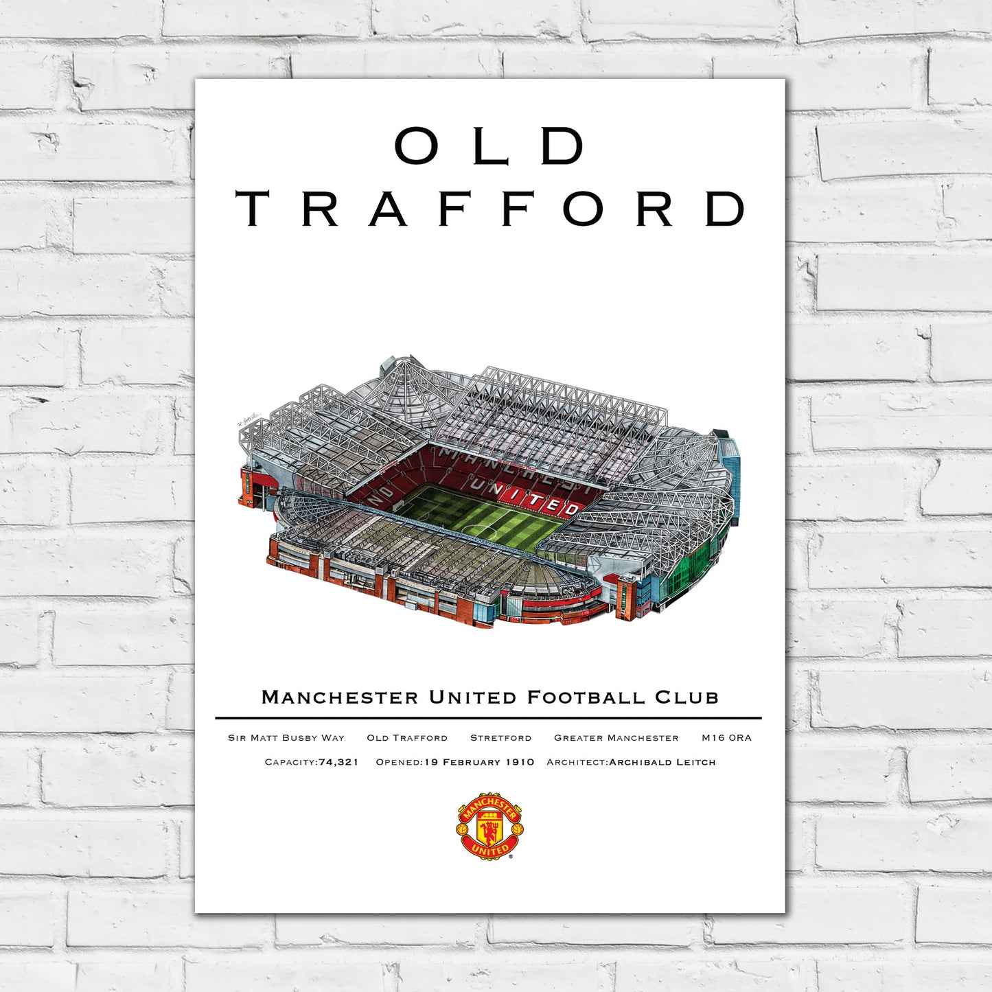 Manchester United FC Print - Marc Loboda Hand Drawn Old Trafford Stadium with Stats Poster