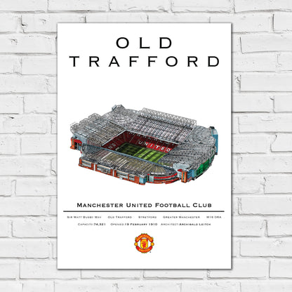 Manchester United FC Print - Marc Loboda Hand Drawn Old Trafford Stadium with Stats Poster