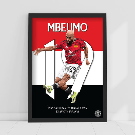Manchester United FC Print - Mbeumo Manchester Derby Goal Illustration Poster