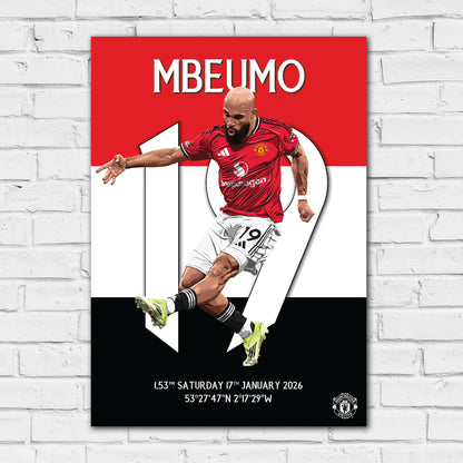 Manchester United FC Print - Mbeumo Manchester Derby Goal Illustration Poster
