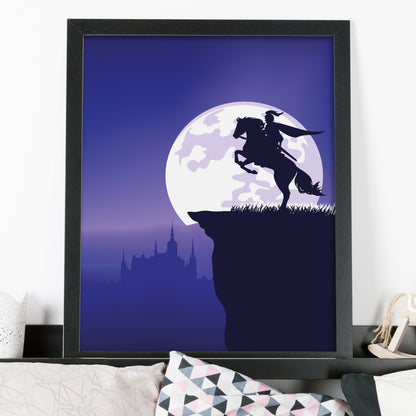 Medieval Wall Art Print - Knight On Horse At Night Fall Poster