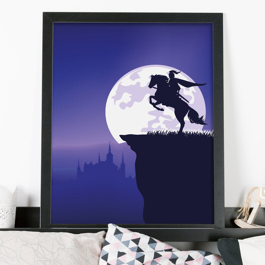 Medieval Wall Art Print - Knight On Horse At Night Fall Poster
