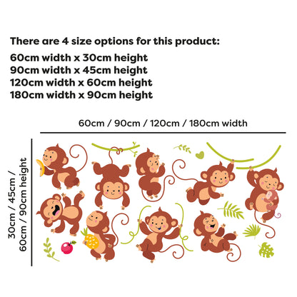 Jungle Animal Wall Sticker - Playful Monkeys Decal Set Wall Art