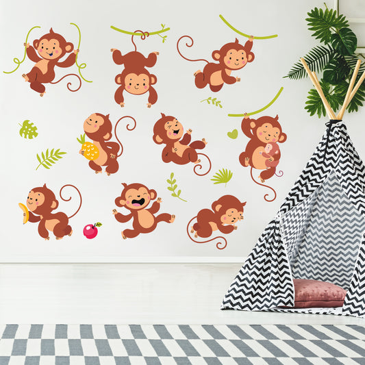 Jungle Animal Wall Sticker - Playful Monkeys Decal Set Wall Art