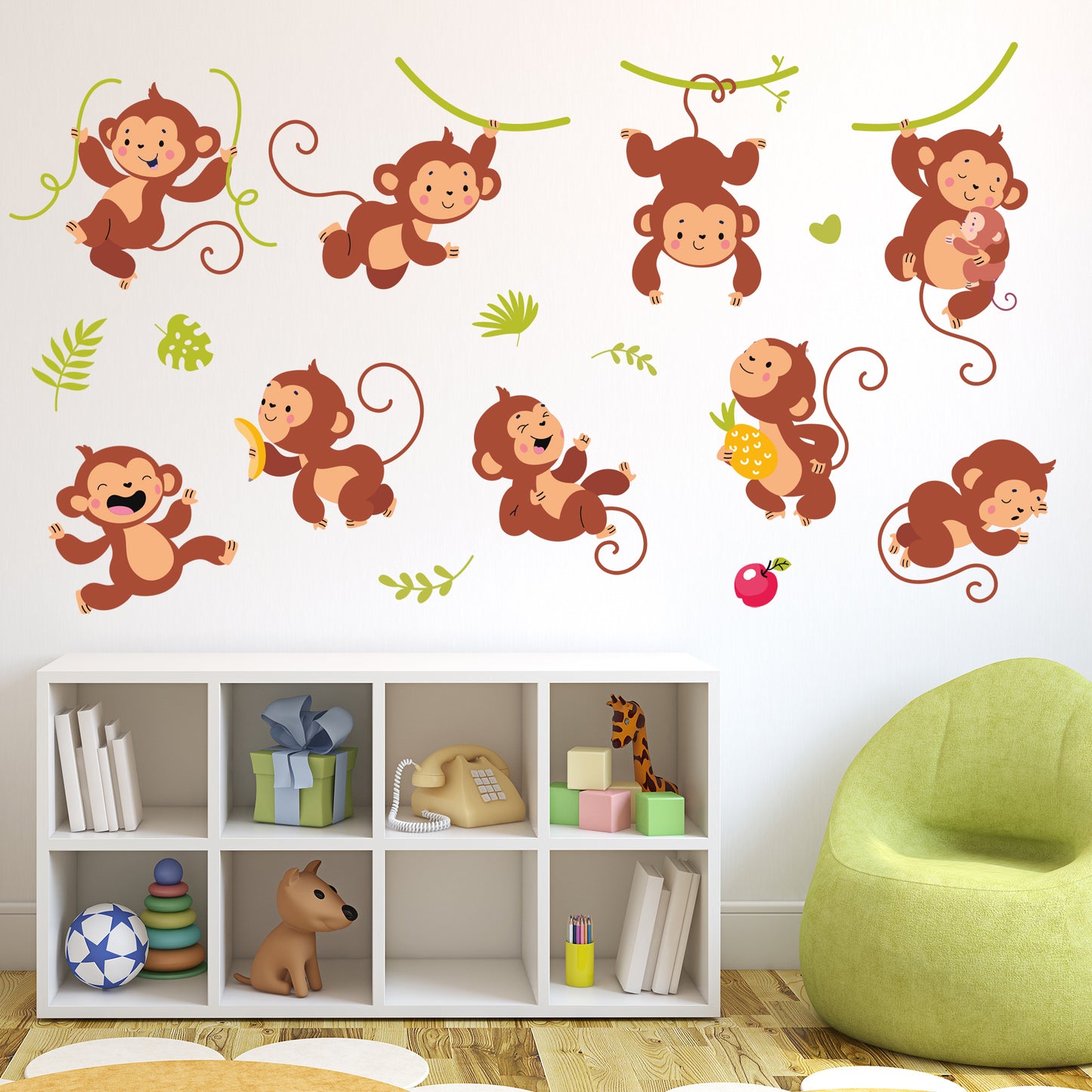 Jungle Animal Wall Sticker - Playful Monkeys Decal Set Wall Sticker