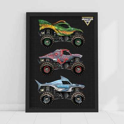 Monster Jam Print - 3 Trucks Poster Wall Art