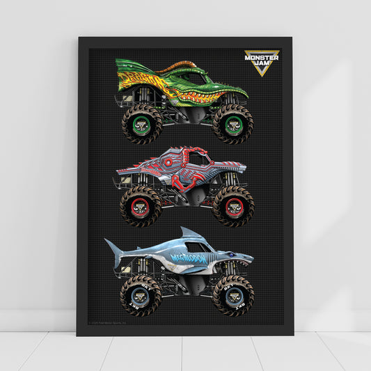 Monster Jam Print - 3 Trucks Poster Wall Art