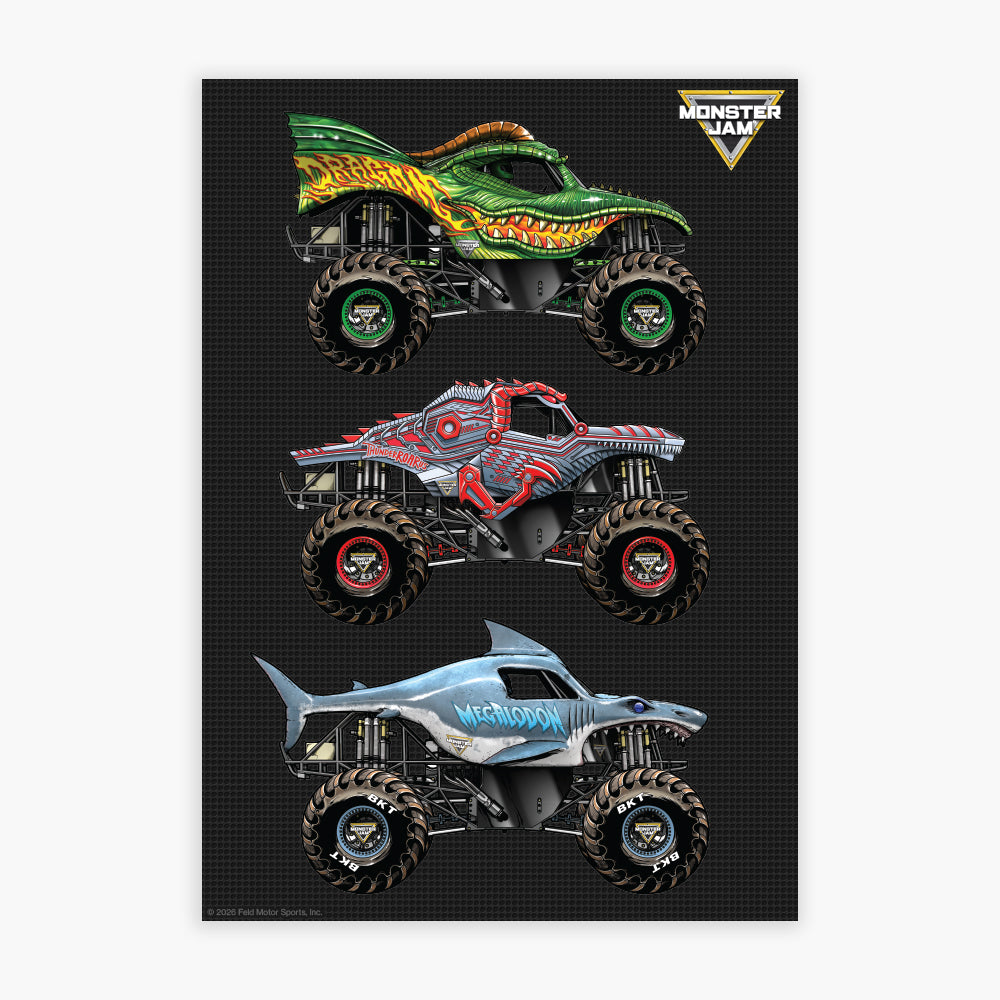 Monster Jam Print - 3 Trucks Poster Wall Art