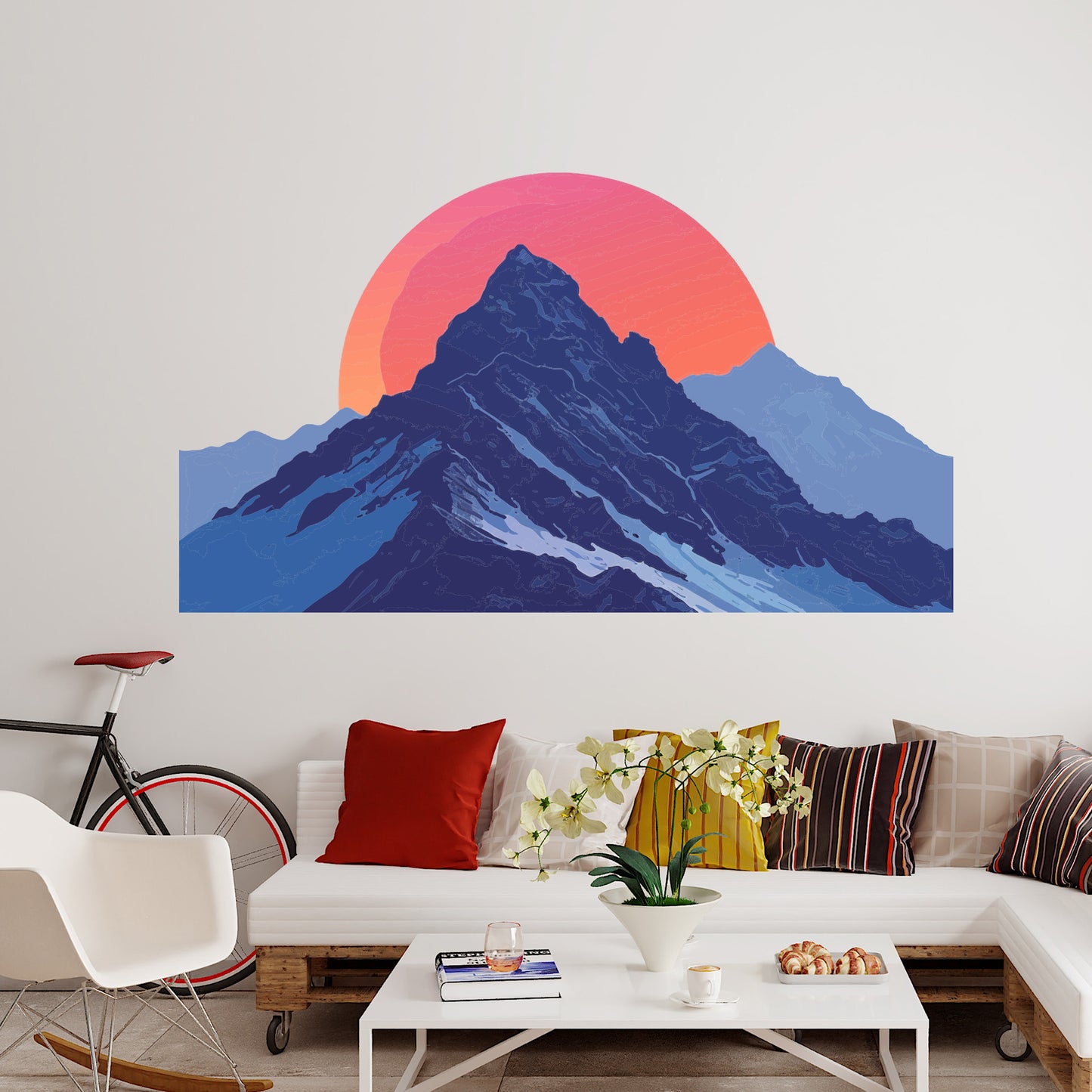 Living Room Wall Sticker - Mountain Sunrise Decal Wall Art