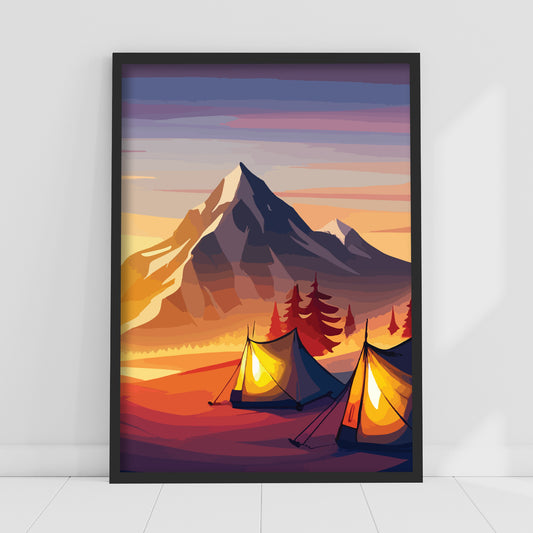 Mountain Wall Print - Tents Sunset View Poster Wall Art