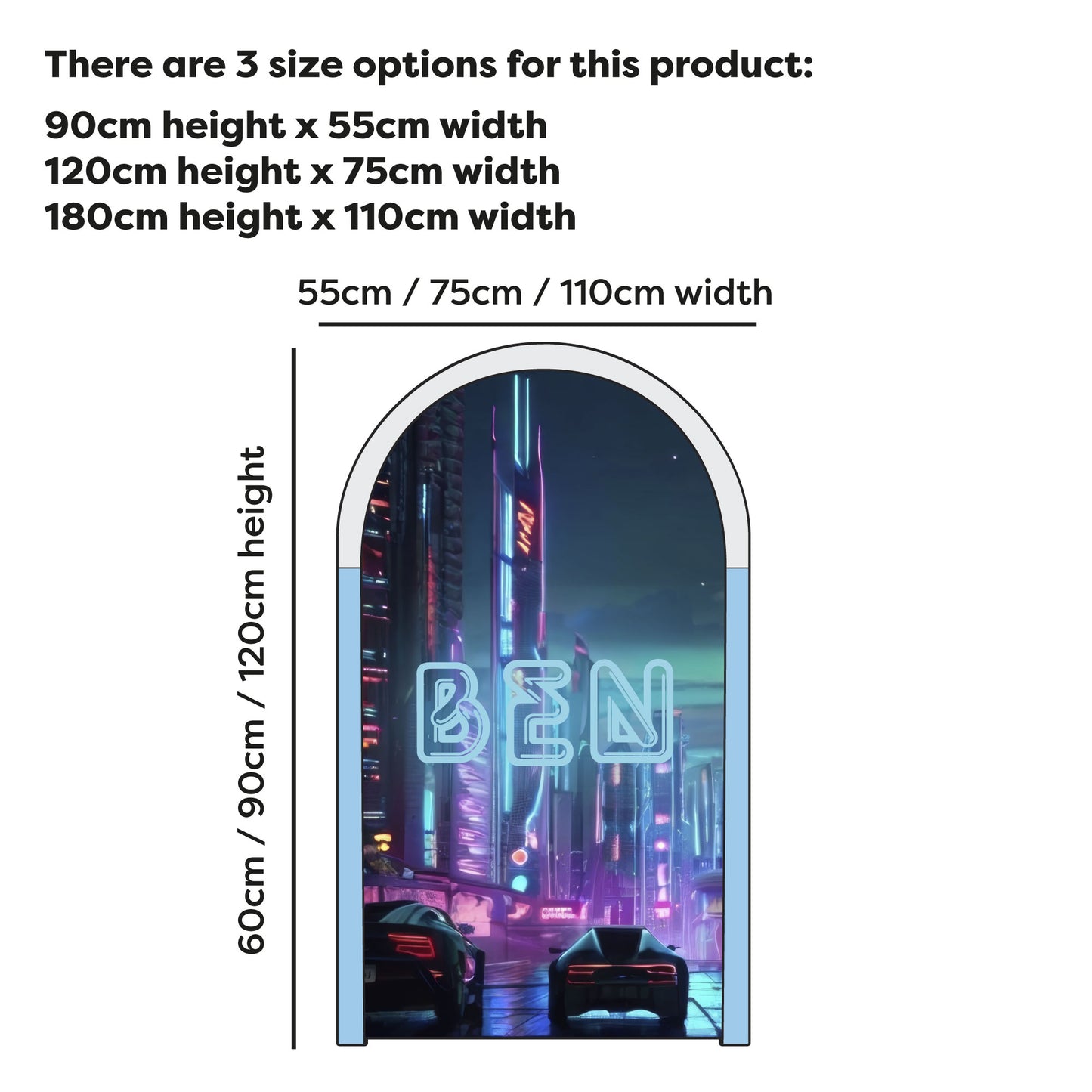 Archway Wall Sticker - Neon Futuristic City Boys Personalised Wall Art