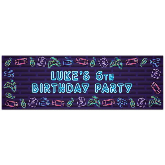Neon Birthday – Neon Gaming Personalised Banner Wall Sticker