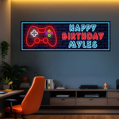 Gaming Birthday – Neon Gamer Controller Personalised Banner Wall Sticker