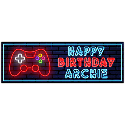 Gaming Birthday – Neon Gamer Controller Personalised Banner Wall Sticker