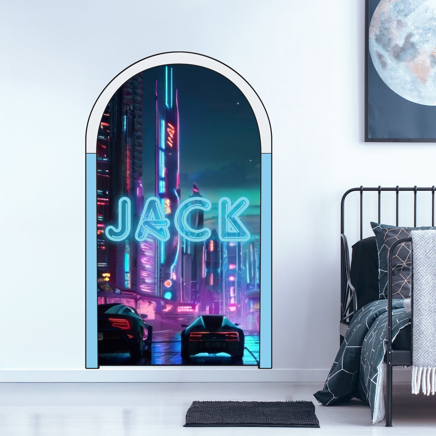 Archway Wall Sticker - Neon Futuristic City Boys Personalised Wall Art