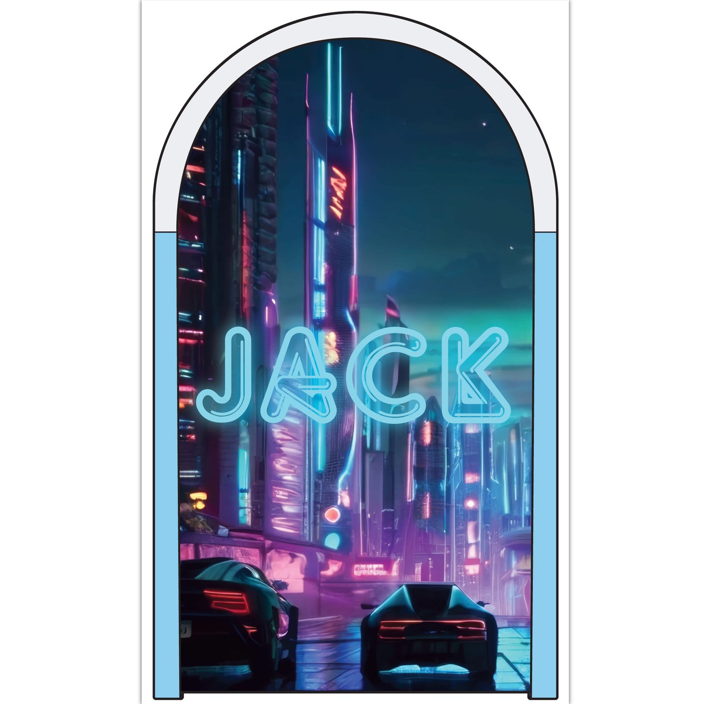 Archway Wall Sticker - Neon Futuristic City Boys Personalised Wall Art