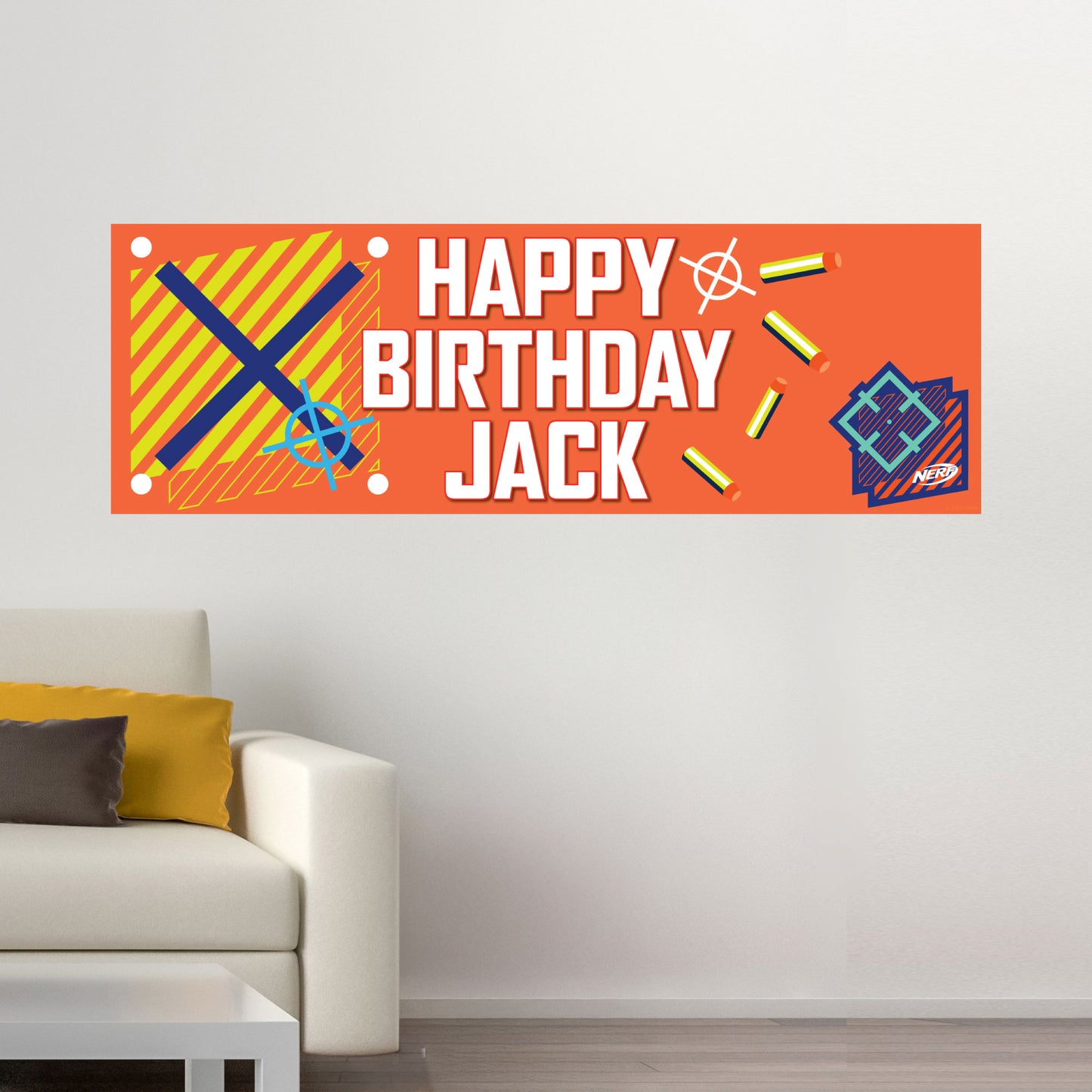 Nerf Birthday - Orange Background Personalised Banner Wall Sticker