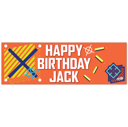 Nerf Birthday - Orange Background Personalised Banner Wall Sticker