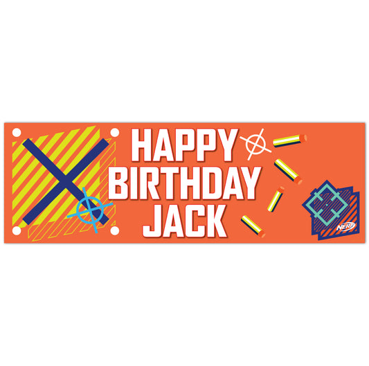 Nerf Birthday - Orange Background Personalised Banner Wall Sticker