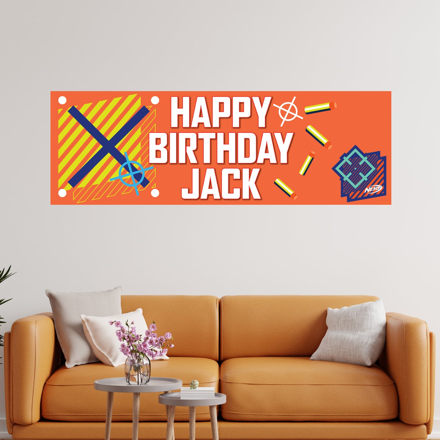 Nerf Birthday - Orange Background Personalised Banner Wall Sticker