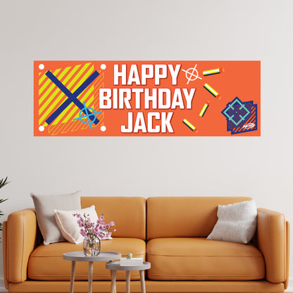 Nerf Birthday - Orange Background Personalised Banner Wall Sticker