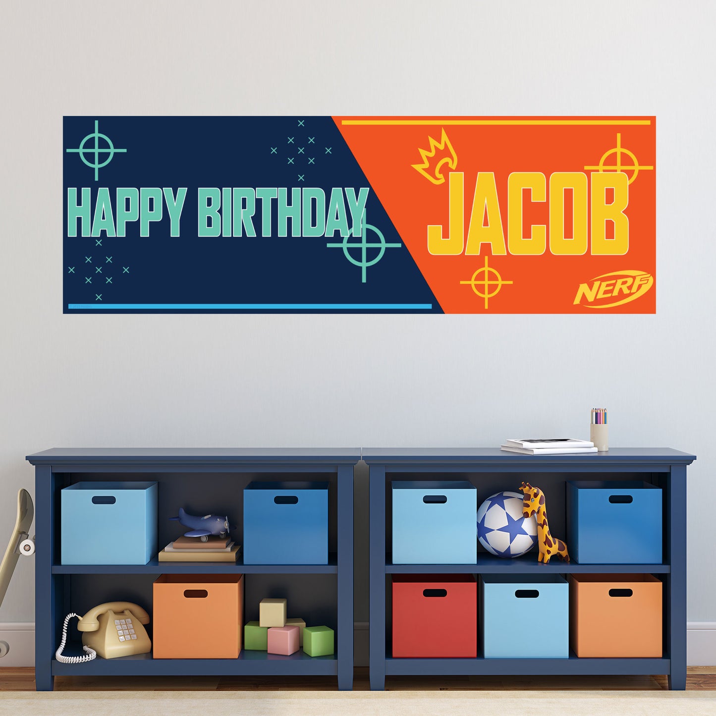 Nerf Birthday - Split Colour Background Personalised Banner Wall Sticker