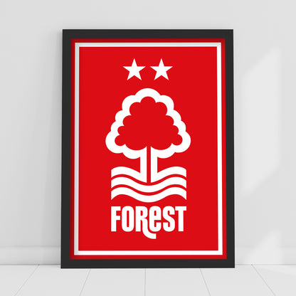 Nottingham Forest FC Print - White Crest Red Background Poster