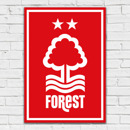 Nottingham Forest FC Print - White Crest Red Background Poster