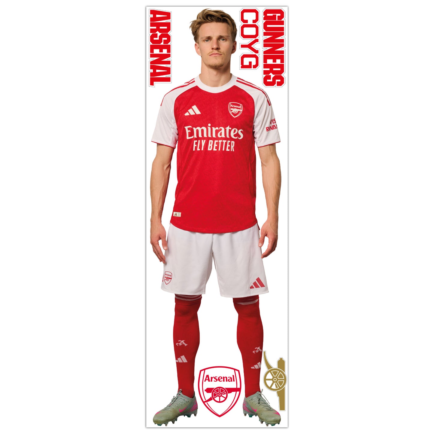 Arsenal FC - Martin Odegaard 25/26 Player Wall Sticker + Gunners Decal Set
