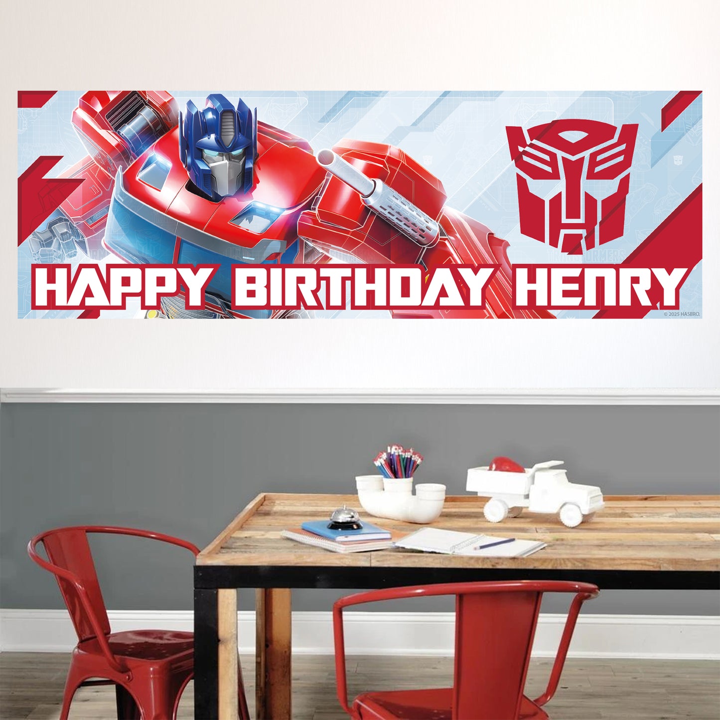 Transformers Birthday - Optimus Prime Personalised Banner Wall Sticker