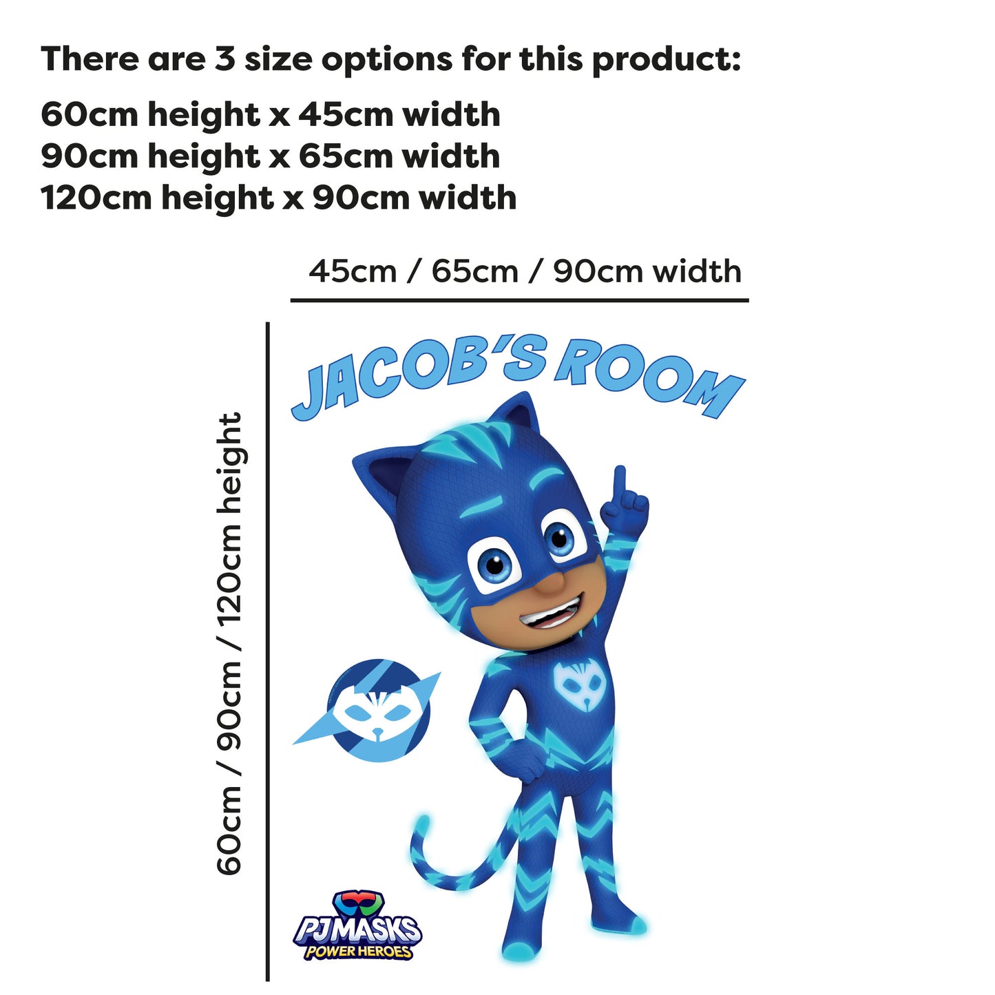 PJ Masks Power Heroes Wall Sticker - Catboy Pointing At Personalised Name Wall Art