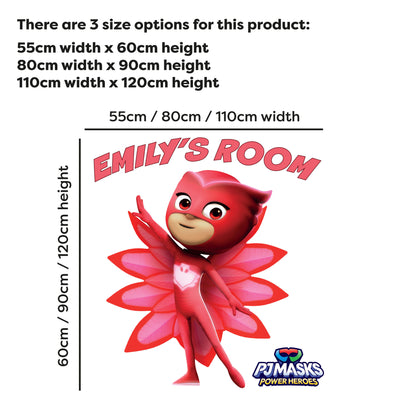 PJ Masks Power Heroes Wall Sticker - Owlette Pointing At Personalised Name Wall Art