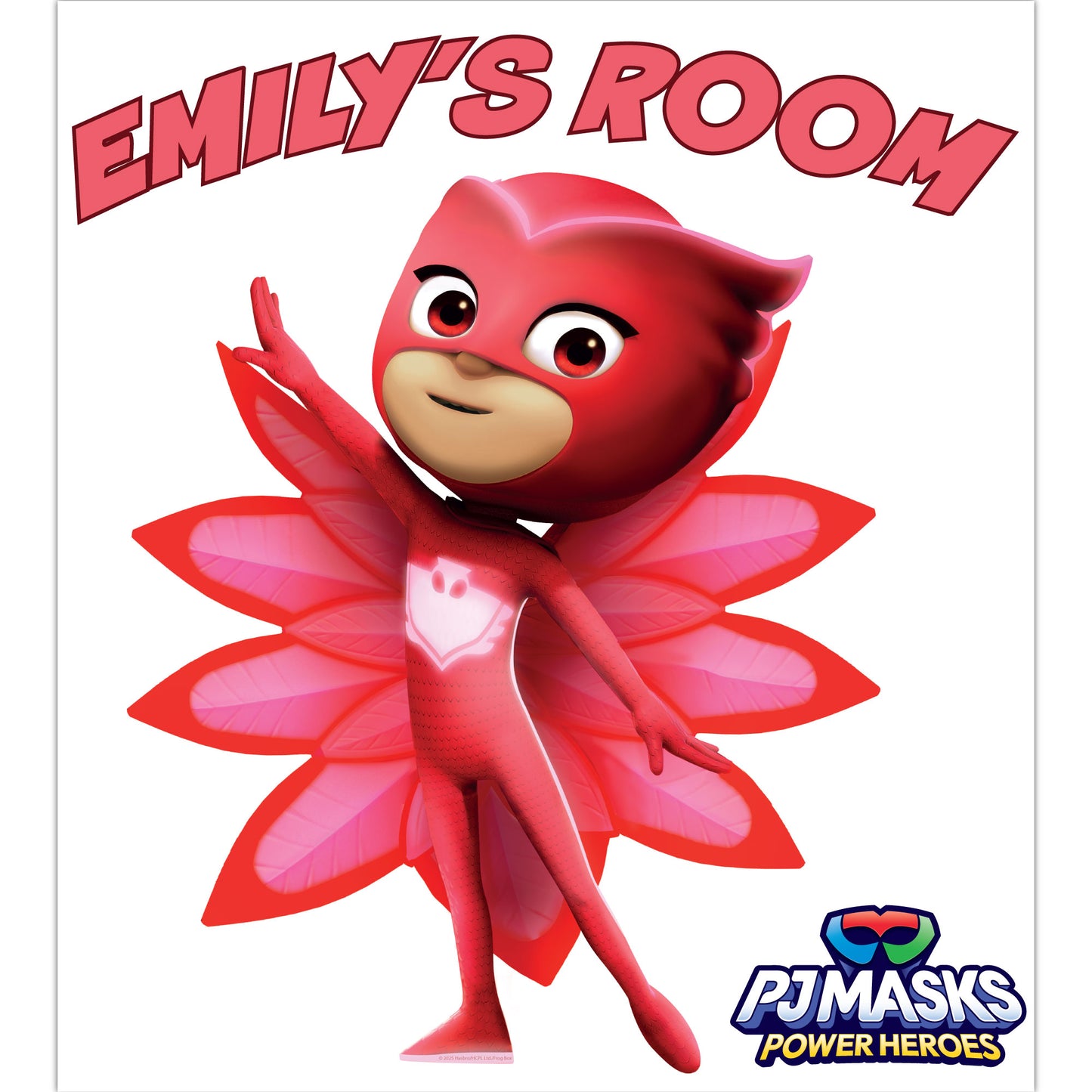 PJ Masks Power Heroes Wall Sticker - Owlette Pointing At Personalised Name Wall Art