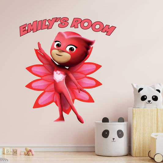 PJ Masks Power Heroes Wall Sticker - Owlette Pointing At Personalised Name Wall Art