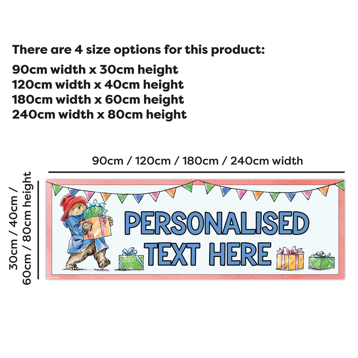 Paddington Bear Birthday - Paddington Holding Presents Personalised Name Banner Wall Sticker