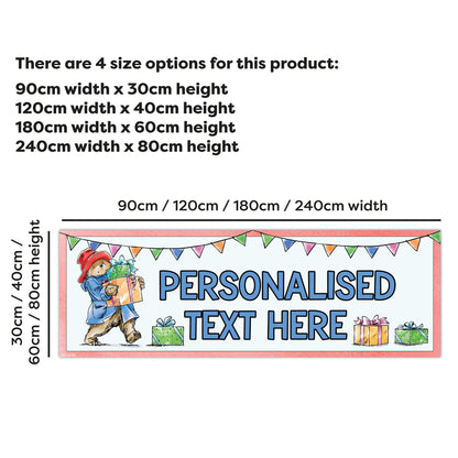 Paddington Bear Birthday - Paddington Holding Presents Personalised Name Banner Wall Sticker