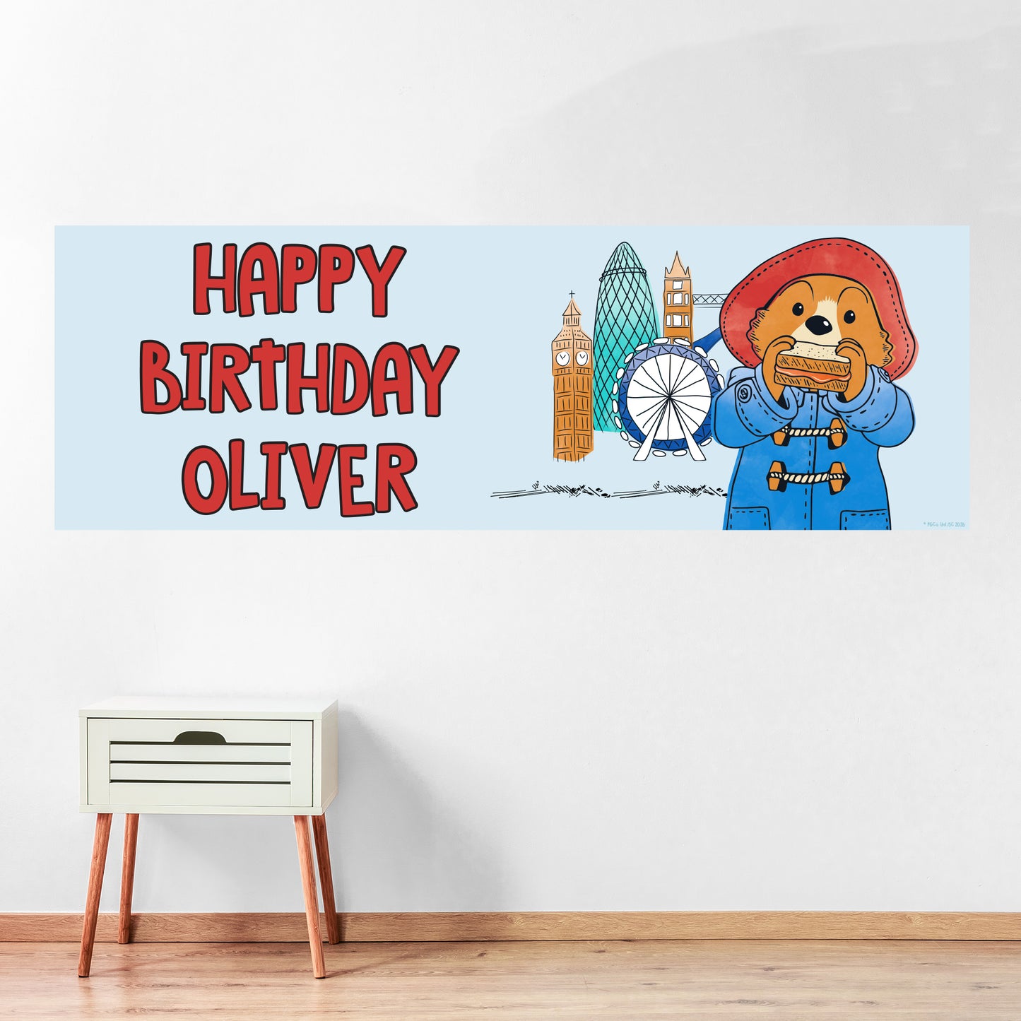 Paddington Bear Birthday - Paddington In London Personalised Name Banner Wall Sticker