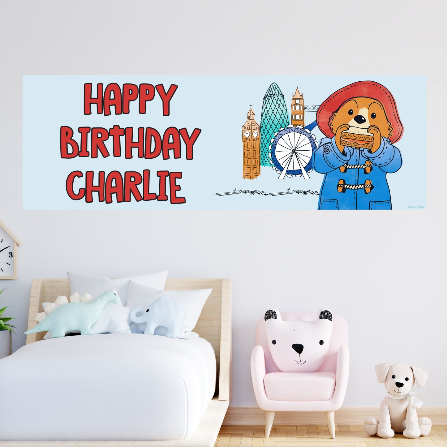 Paddington Bear Birthday - Paddington In London Personalised Name Banner Wall Sticker