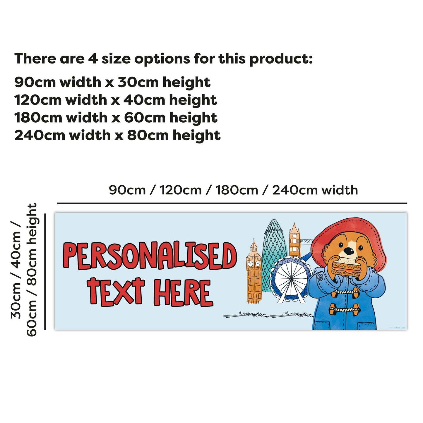 Paddington Bear Birthday - Paddington In London Personalised Name Banner Wall Sticker