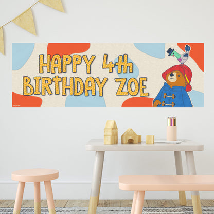 Paddington Bear Birthday - Patchwork Personalised Name Banner Wall Sticker
