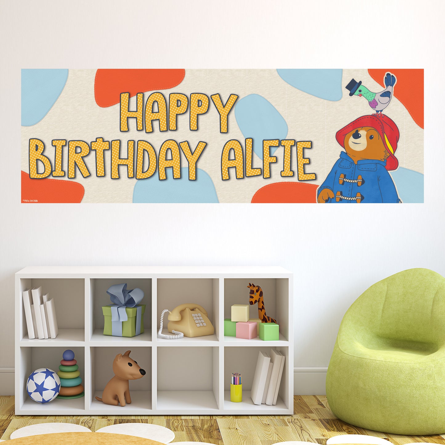 Paddington Bear Birthday - Patchwork Personalised Name Banner Wall Sticker