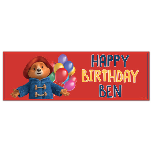 Paddington Bear Birthday - Paddington With Balloons Personalised Name Banner Wall Sticker
